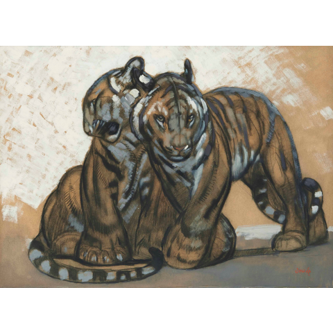Jeunes tigres se caressant, vers 1937.